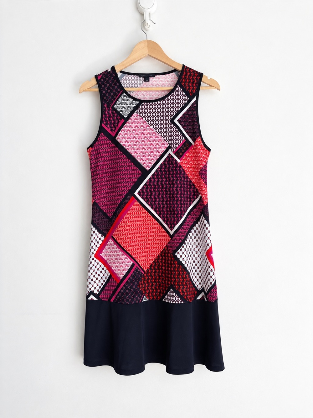 Tommy Hilfiger Pink Red Geometric Stretch Jersey A-Line Dress Size 8